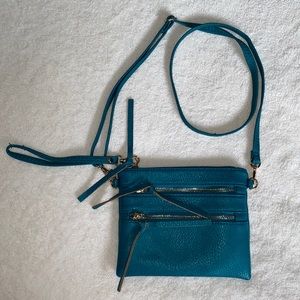 NWOT Teal leather crossbody purse with pockets
